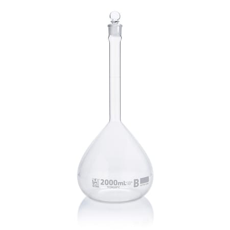 Globe Scientific Flask, Volumetric , Globe Glass, 2000mL, Class B, To Contain (TC), ASTME288, 1/Box 8252000